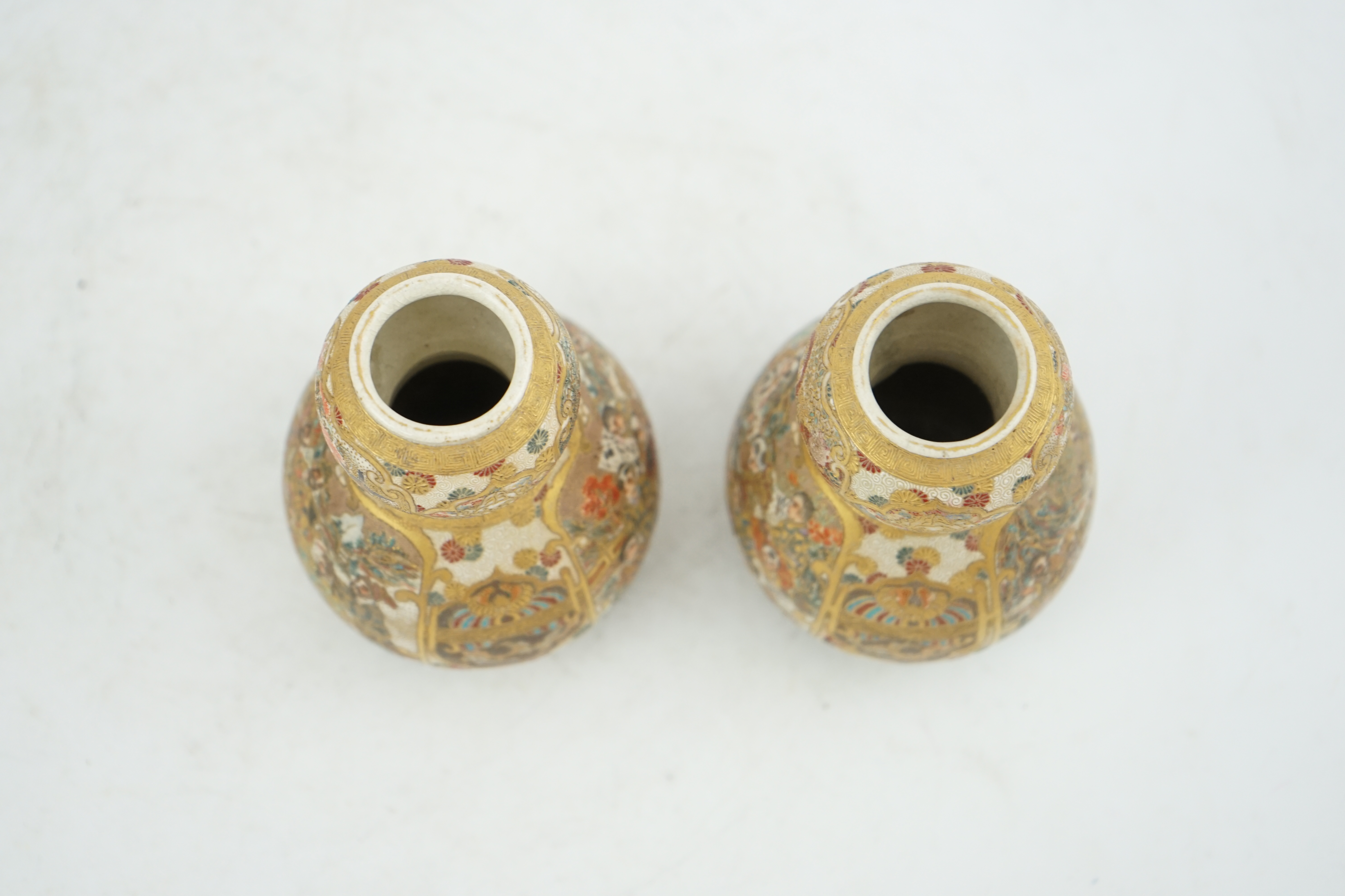 A pair of Japanese Satsuma double gourd-shaped miniature vases, early 20th century